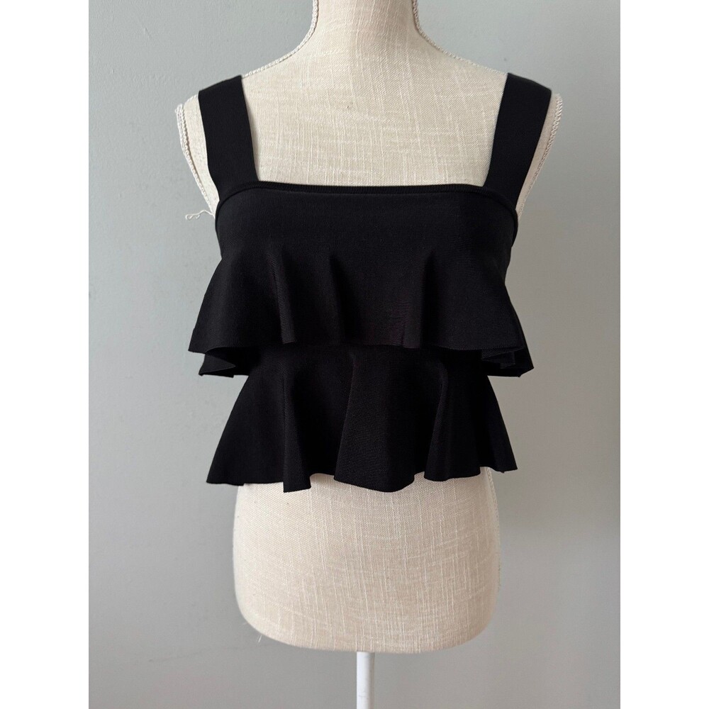 ZARA Women's Black‎ Tiered Ruffle Crop Top Size Small